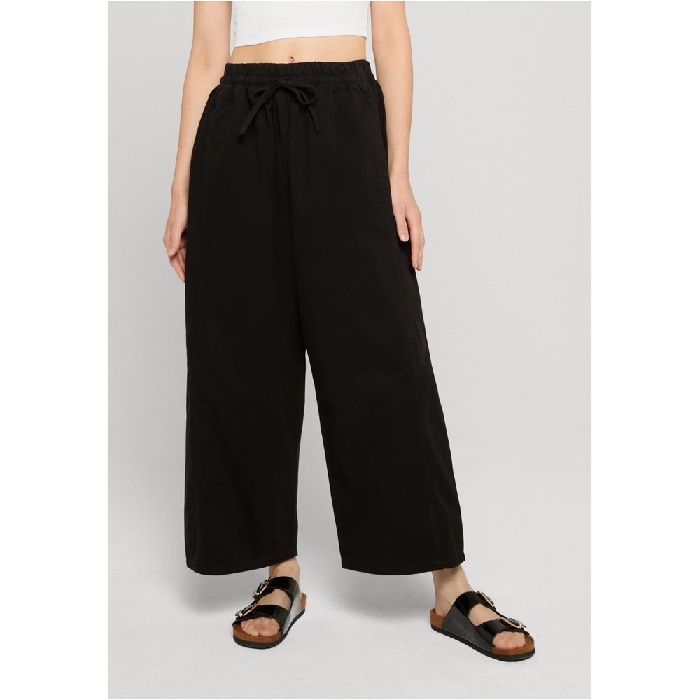 Urban Classics - Barrel Cropped Cotton Wide leg trousers - Black
